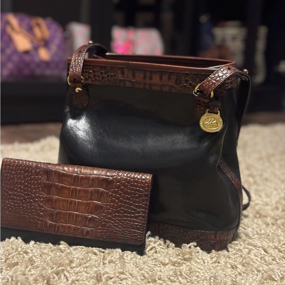 Vintage Brahmin Tuscan Black & Brown Women's Bucket bag with long wallet